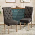 Roundhill Furniture Habit Solid Wood Tufted Parsons Dining Chair, Charcoal, Set of 2