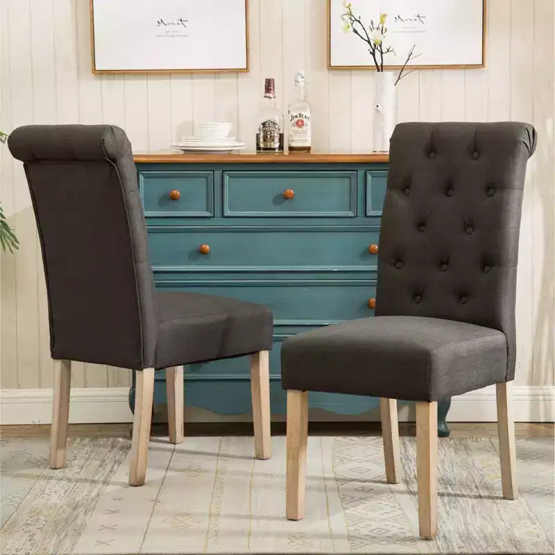 Chaise de salle à manger capitonnée en bois massif, anthracite