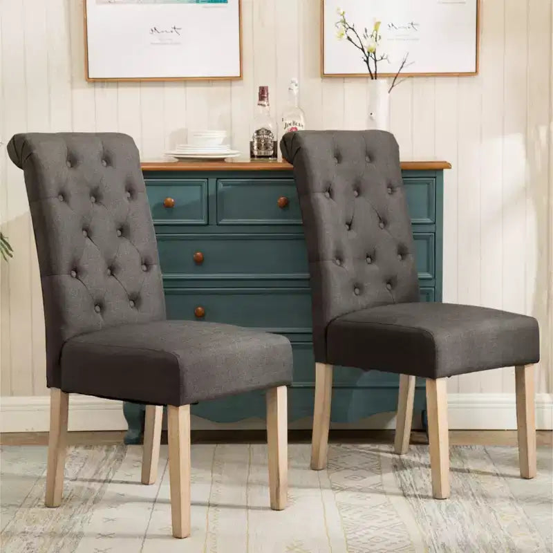 Chaise de salle à manger capitonnée en bois massif, anthracite