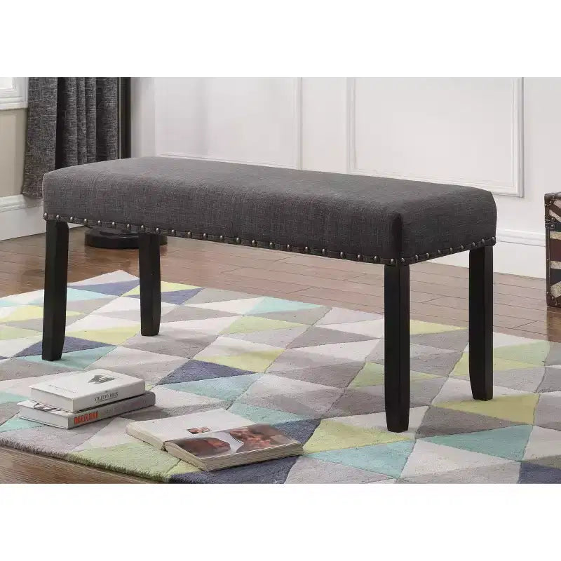 Banc de salle à manger en tissu avec clous décoratifs, gris