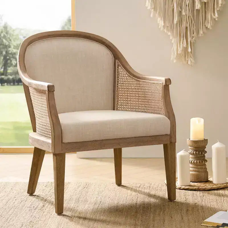 Fauteuil en rotin et bois massif style Ferme