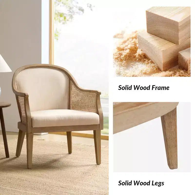 Fauteuil en rotin et bois massif style Ferme