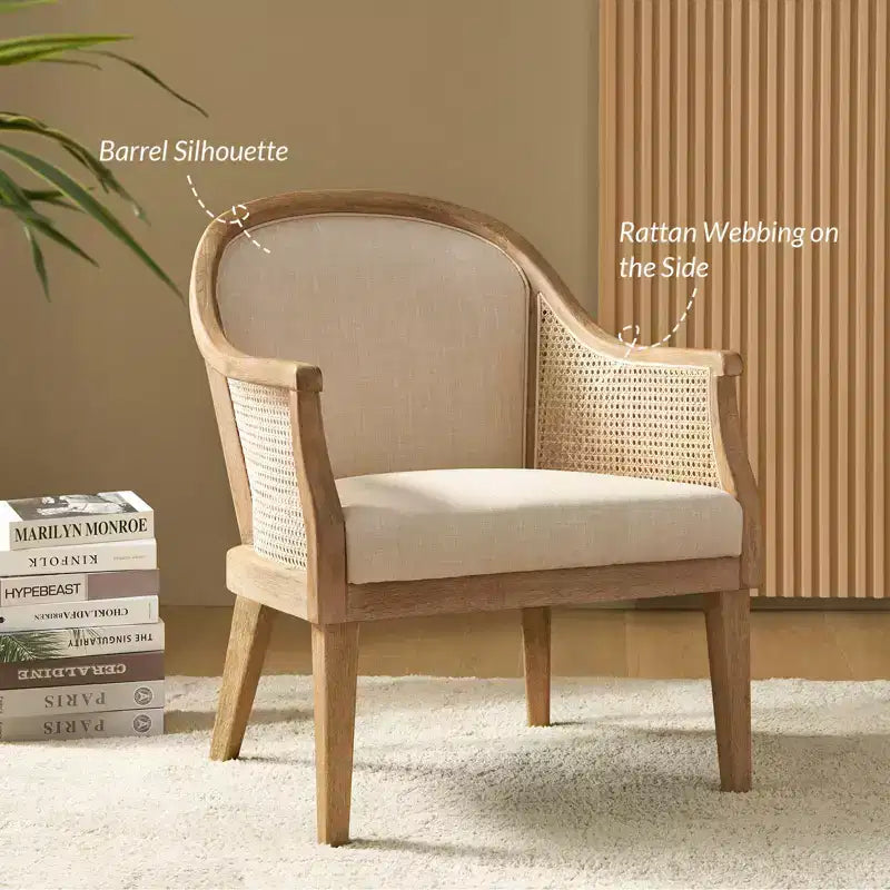 Fauteuil en rotin et bois massif style Ferme