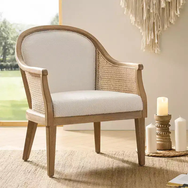 Fauteuil en rotin et bois massif style Ferme