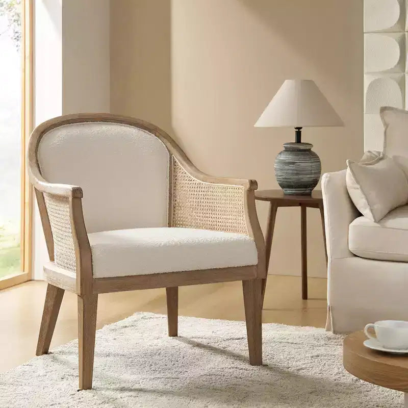 Fauteuil en rotin et bois massif style Ferme