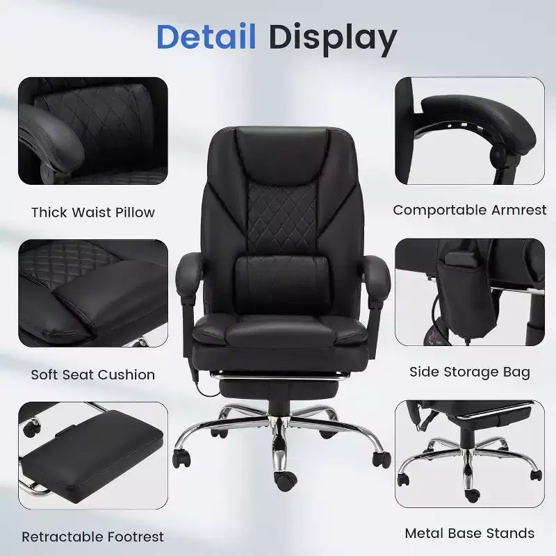 Fauteuil de bureau massant, noir