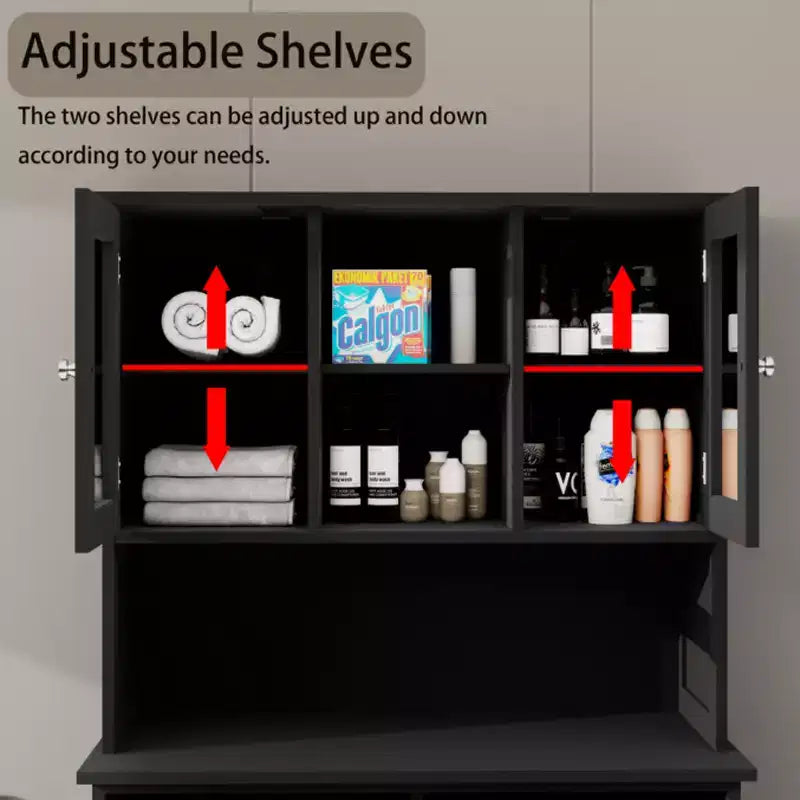 Armoire à linge noire autoportante avec étagères réglables, 32,68 po larg. x 14,57 po prof. x 59,69 po haut.