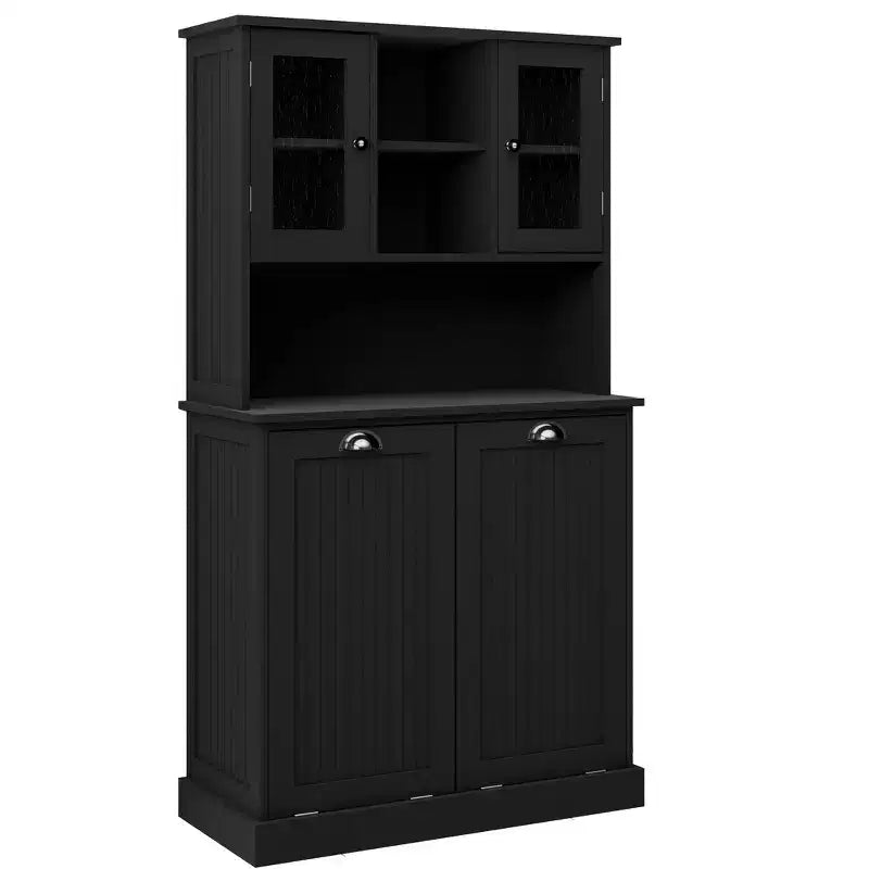 Armoire à linge noire autoportante avec étagères réglables, 32,68 po larg. x 14,57 po prof. x 59,69 po haut.