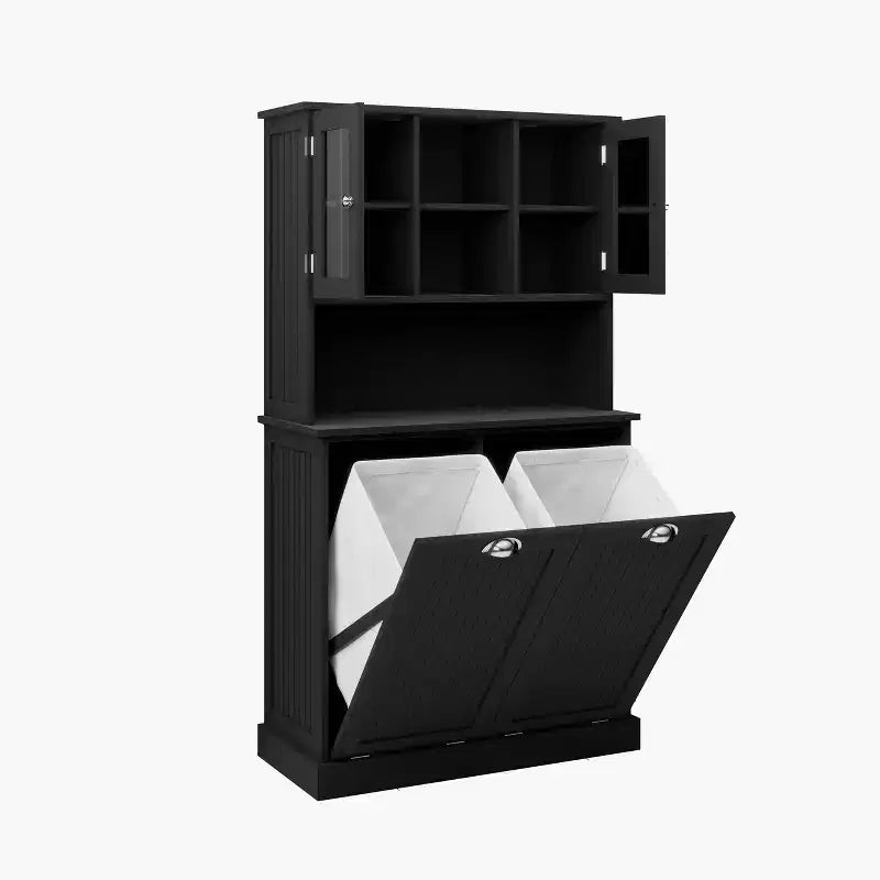 Armoire à linge noire autoportante avec étagères réglables, 32,68 po larg. x 14,57 po prof. x 59,69 po haut.