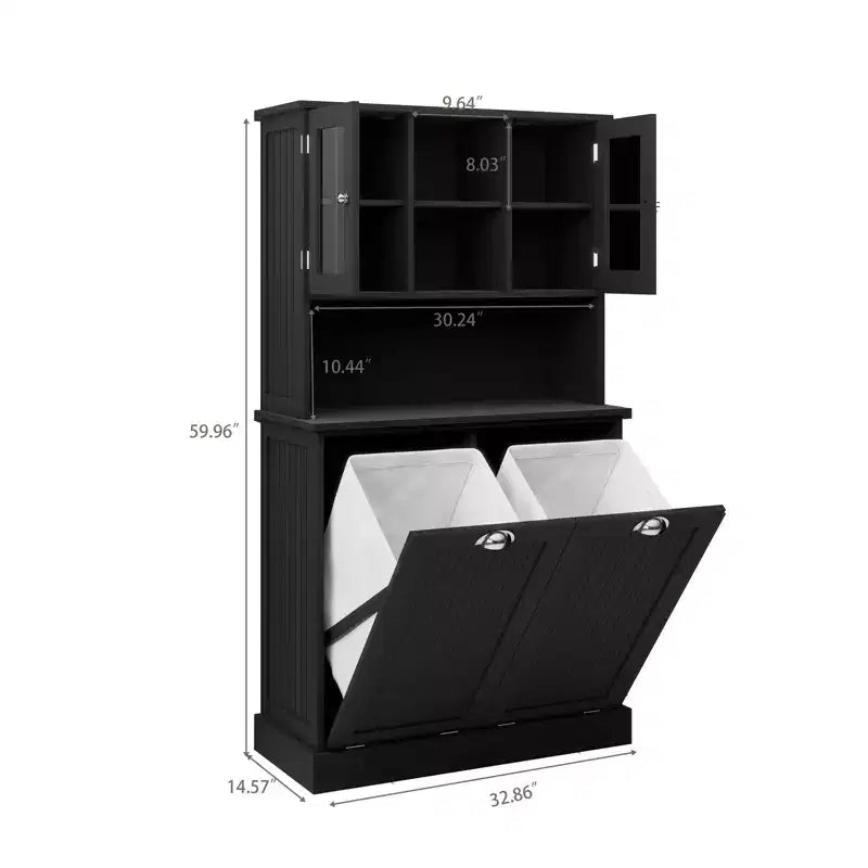 Armoire à linge noire autoportante avec étagères réglables, 32,68 po larg. x 14,57 po prof. x 59,69 po haut.