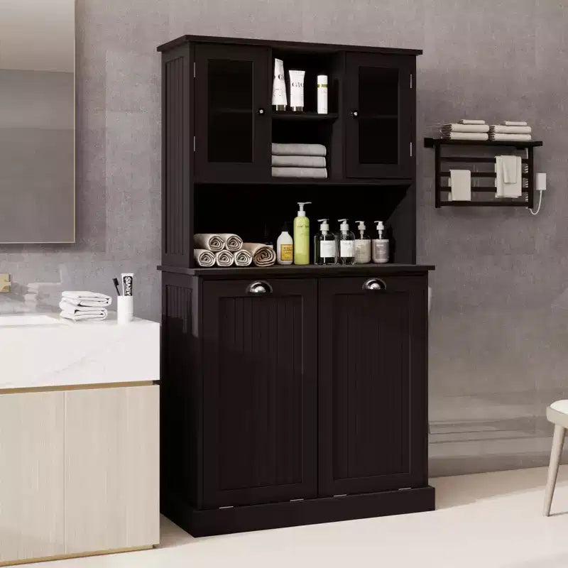 Armoire à linge noire autoportante avec étagères réglables, 32,68 po larg. x 14,57 po prof. x 59,69 po haut.