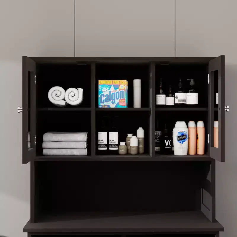 Armoire à linge noire autoportante avec étagères réglables, 32,68 po larg. x 14,57 po prof. x 59,69 po haut.