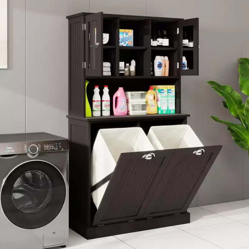 Armoire à linge noire autoportante avec étagères réglables, 32,68 po larg. x 14,57 po prof. x 59,69 po haut.