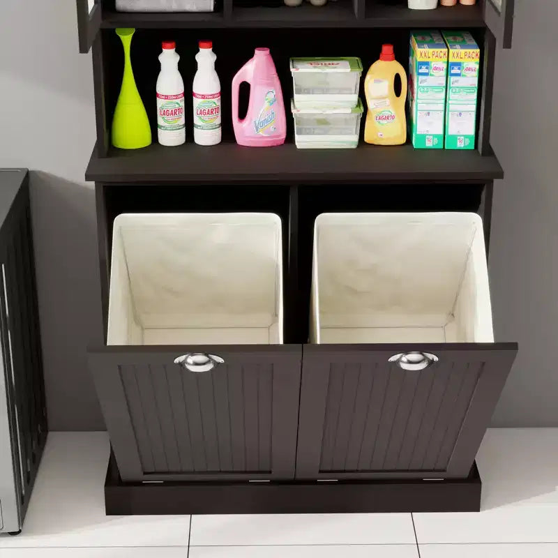 Armoire à linge noire autoportante avec étagères réglables, 32,68 po larg. x 14,57 po prof. x 59,69 po haut.