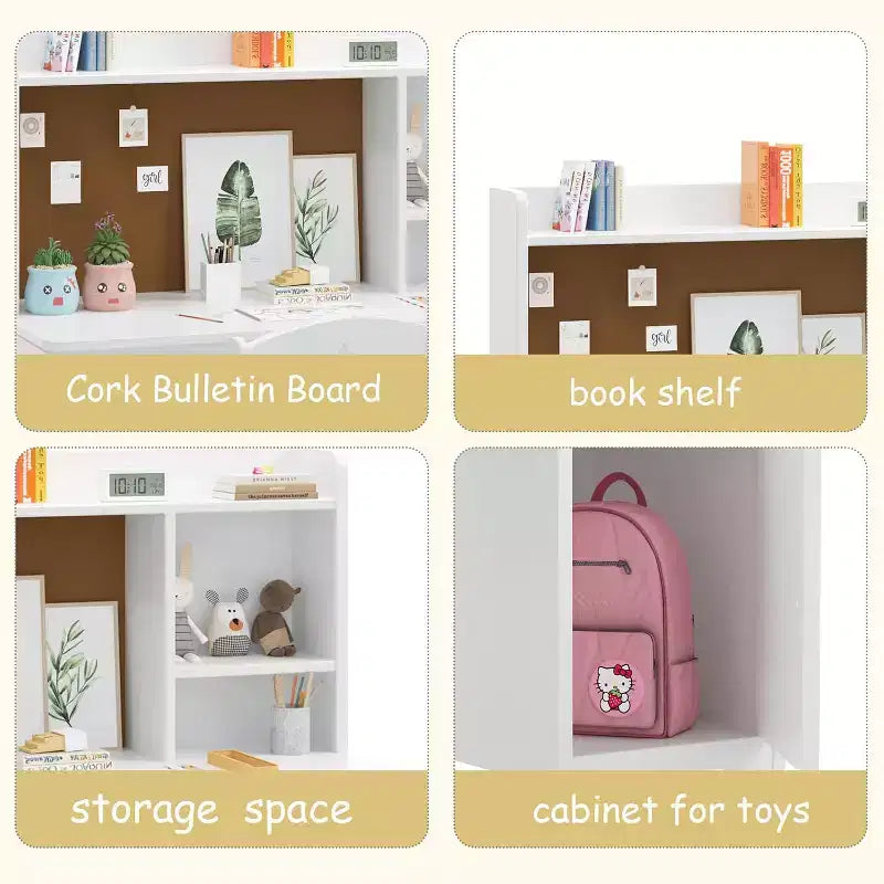 Bureau et chaise pour enfants, bureau d'étude en bois avec étagère et meuble de rangement