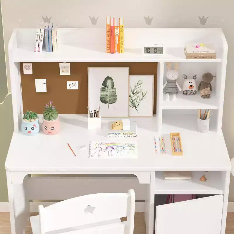 Bureau et chaise pour enfants, bureau d'étude en bois avec étagère et meuble de rangement