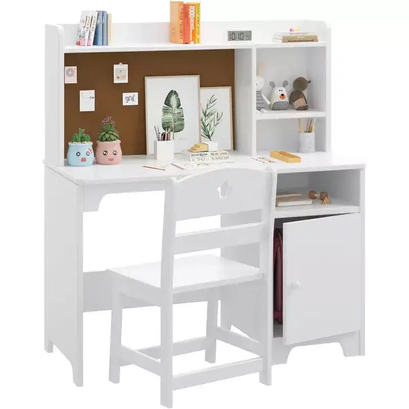 Bureau et chaise pour enfants, bureau d'étude en bois avec étagère et meuble de rangement