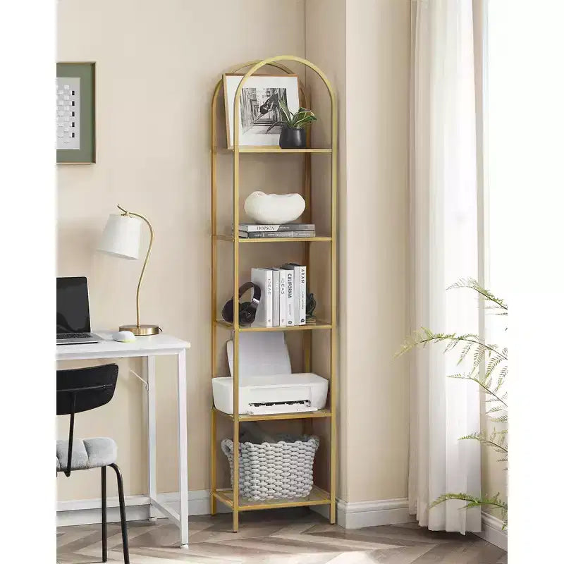 VASAGLE 5-Tier Shelf, Tempered Glass Shelving Unit, Arched Design