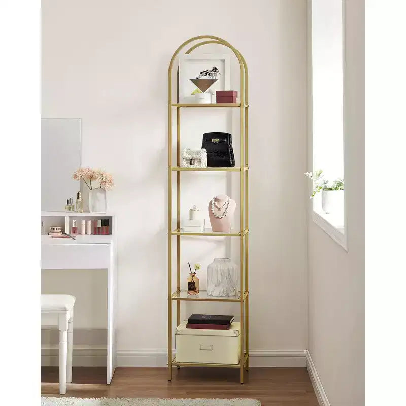 Étagère à 5 niveaux, étagère en verre trempé, design arqué