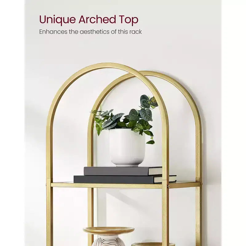 Étagère à 5 niveaux, étagère en verre trempé, design arqué