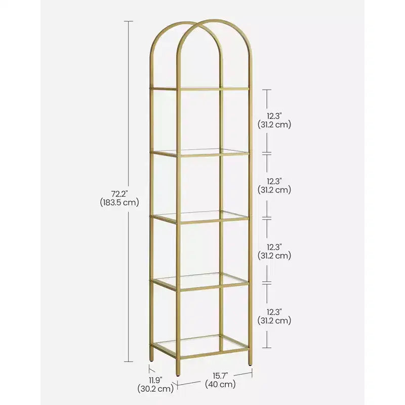 Étagère à 5 niveaux, étagère en verre trempé, design arqué