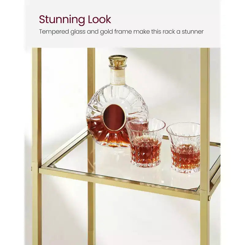Étagère à 5 niveaux, étagère en verre trempé, design arqué