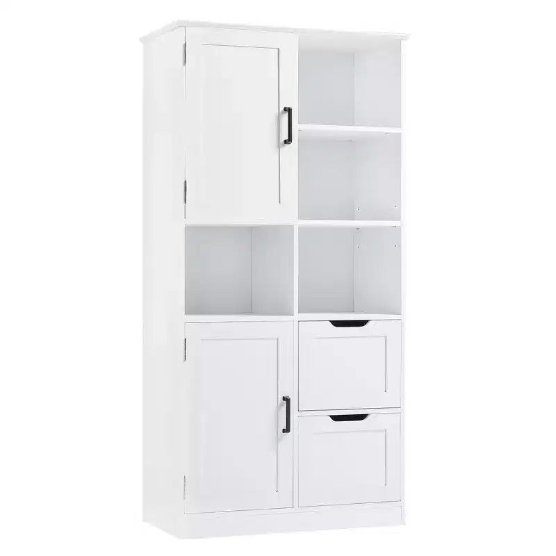 Meuble de rangement de salle de bain blanc, meuble autoportant avec plusieurs espaces de rangement et étagère ouverte