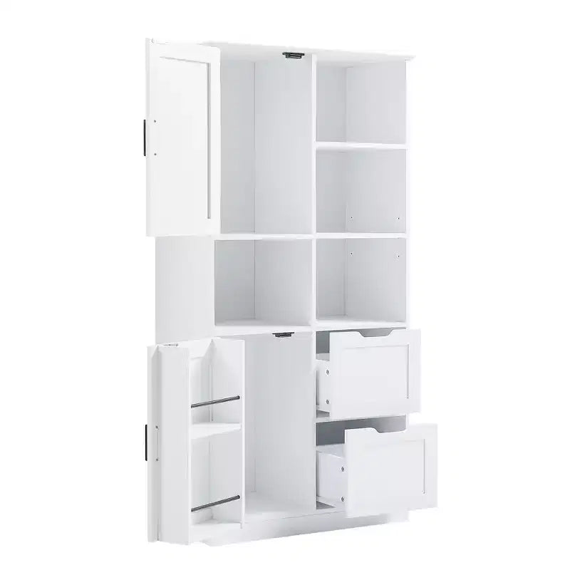 Meuble de rangement de salle de bain blanc, meuble autoportant avec plusieurs espaces de rangement et étagère ouverte