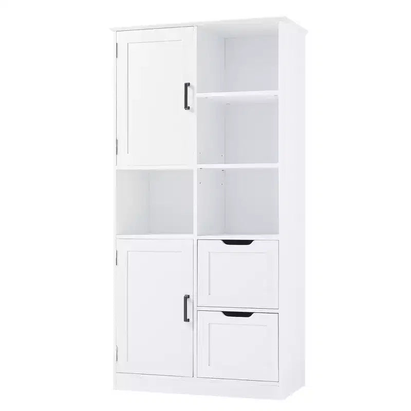 Meuble de rangement de salle de bain blanc, meuble autoportant avec plusieurs espaces de rangement et étagère ouverte