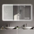 Miroir de salle de bain LED 48x32 : 3 couleurs, intensité variable sur 5 niveaux, anti-buée, mural, horizontal/vertical
