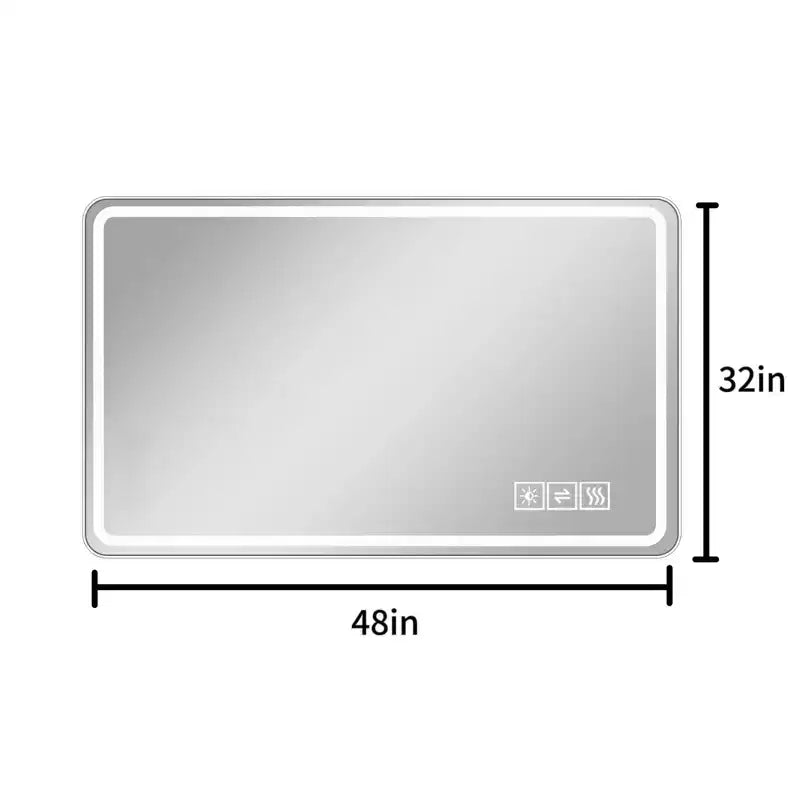 Miroir de salle de bain LED 48x32 : 3 couleurs, intensité variable sur 5 niveaux, anti-buée, mural, horizontal/vertical