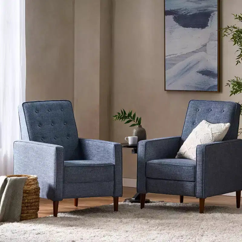 Fauteuils inclinables capitonnés Mid-Century Modern avec dossier poussoir
