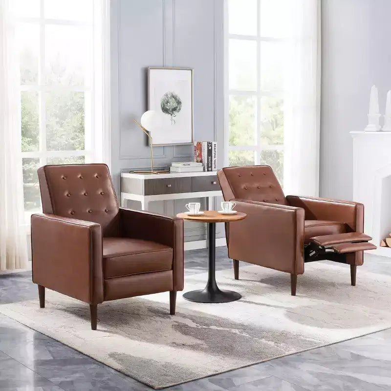 Fauteuils inclinables capitonnés Mid-Century Modern avec dossier poussoir