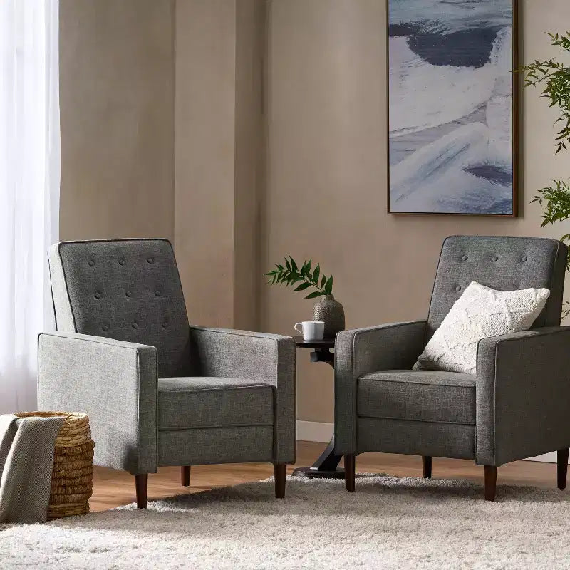 Fauteuils inclinables capitonnés Mid-Century Modern avec dossier poussoir
