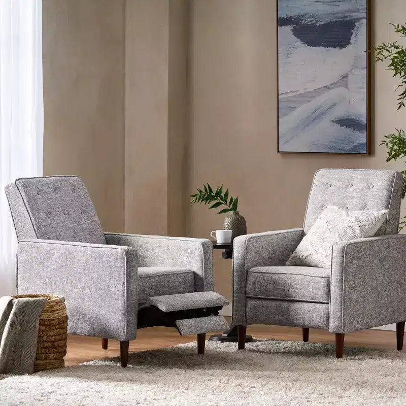 Fauteuils inclinables capitonnés Mid-Century Modern avec dossier poussoir