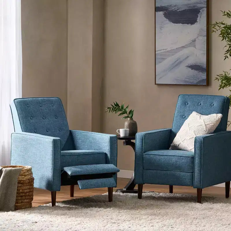 Fauteuils inclinables capitonnés Mid-Century Modern avec dossier poussoir