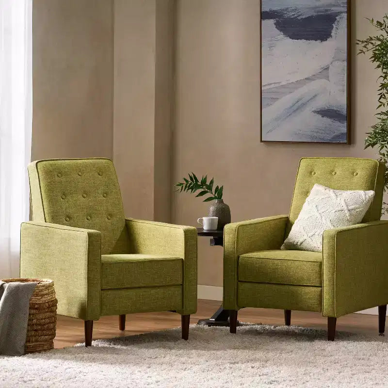 Fauteuils inclinables capitonnés Mid-Century Modern avec dossier poussoir