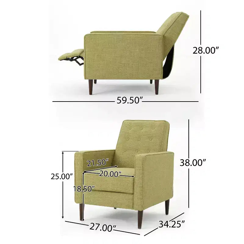 Fauteuils inclinables capitonnés Mid-Century Modern avec dossier poussoir