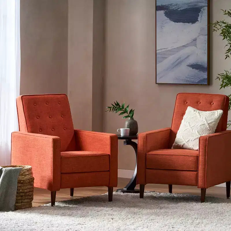 Fauteuils inclinables capitonnés Mid-Century Modern avec dossier poussoir