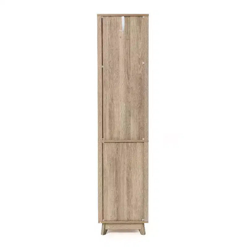 Meuble Colonne de Salle de Bain 1 Tiroir 1 Porte en Bois Manufacturé Motif Vague Finition Naturelle Marron