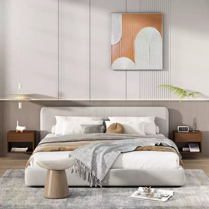 Tables de chevet, Table de chevet avec tiroir, Table de chevet flottante avec étagère de rangement ouverte, Tables de chevet murales en bois, Noyer brun