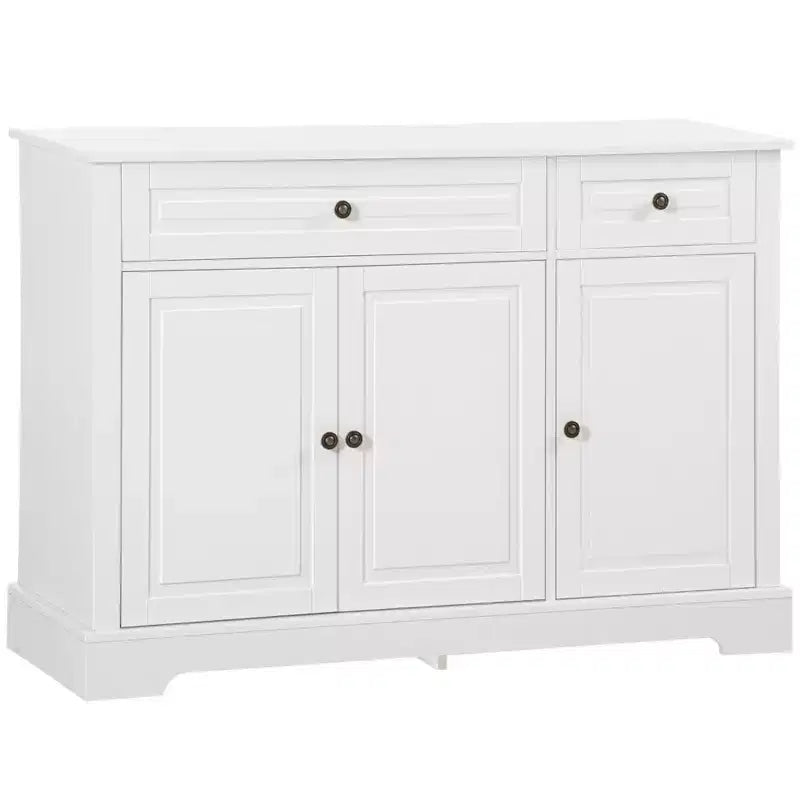 Meuble de Rangement, Buffet avec 2 Tiroirs et Étagères Réglables, Meuble de Rangement pour Entrée, Salon, Cuisine, Blanc