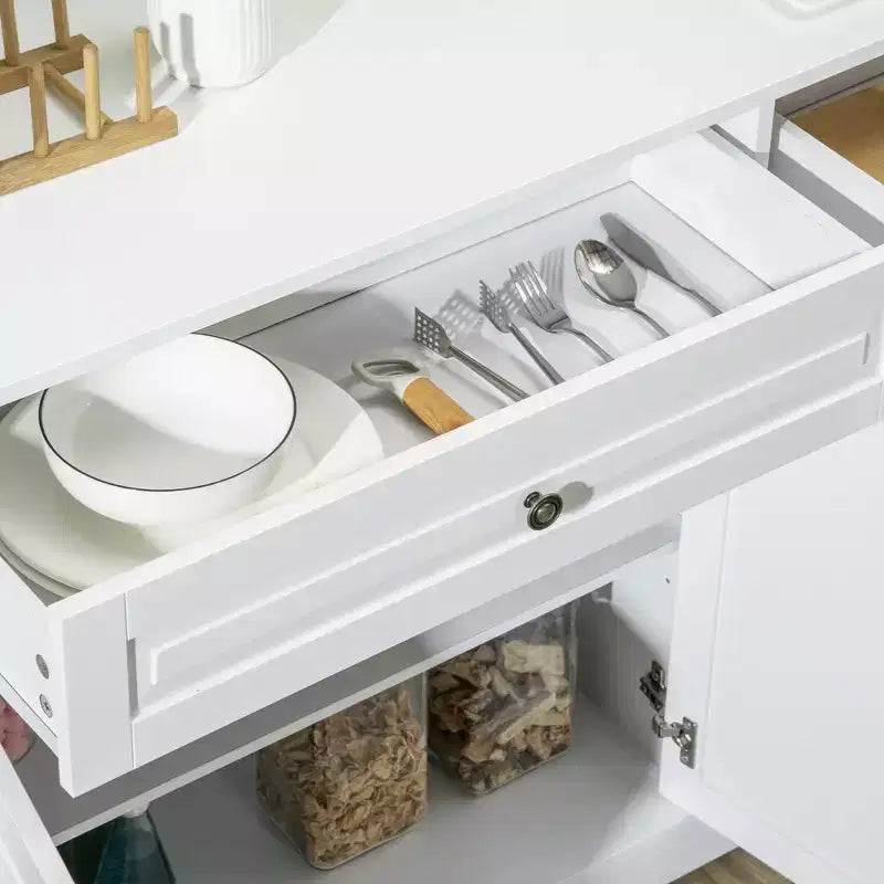 Meuble de Rangement, Buffet avec 2 Tiroirs et Étagères Réglables, Meuble de Rangement pour Entrée, Salon, Cuisine, Blanc