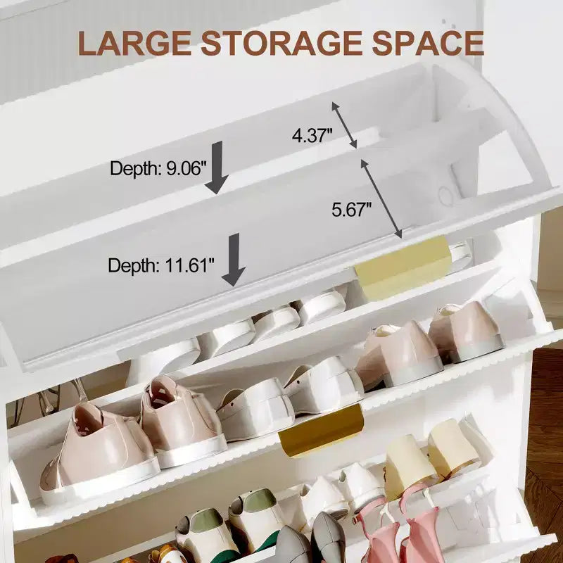 Meuble de rangement à chaussures slim cannelé de 80 cm pour entrée avec 2 tiroirs et étagère réglable