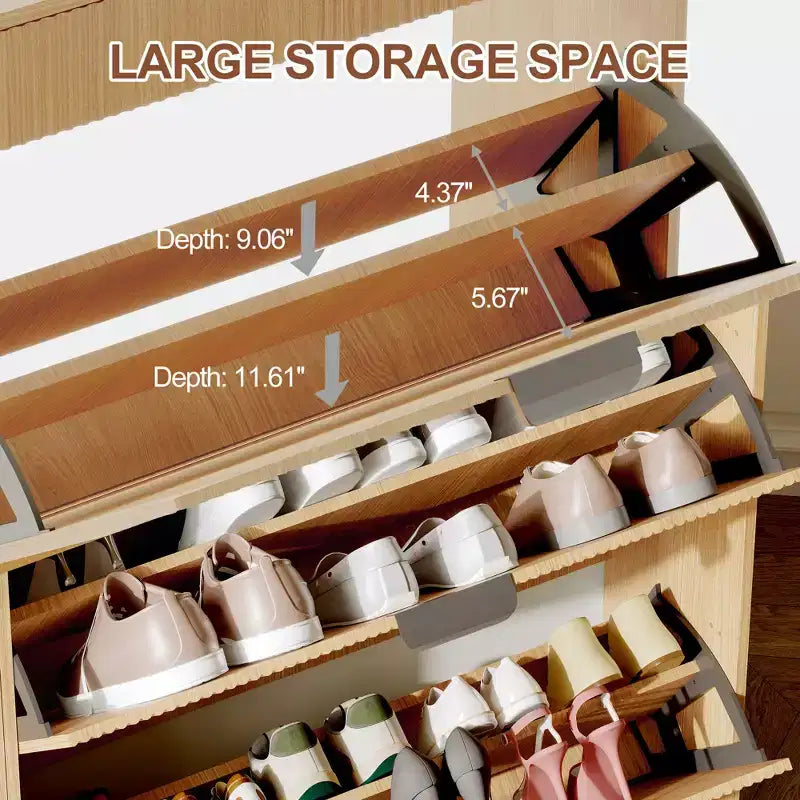 Meuble de rangement à chaussures slim cannelé de 80 cm pour entrée avec 2 tiroirs et étagère réglable