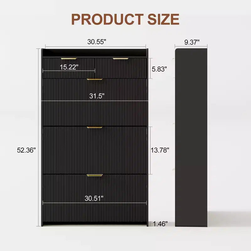 Meuble de rangement à chaussures slim cannelé de 80 cm pour entrée avec 2 tiroirs et étagère réglable