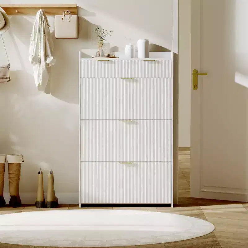 Meuble de rangement à chaussures slim cannelé de 80 cm pour entrée avec 2 tiroirs et étagère réglable