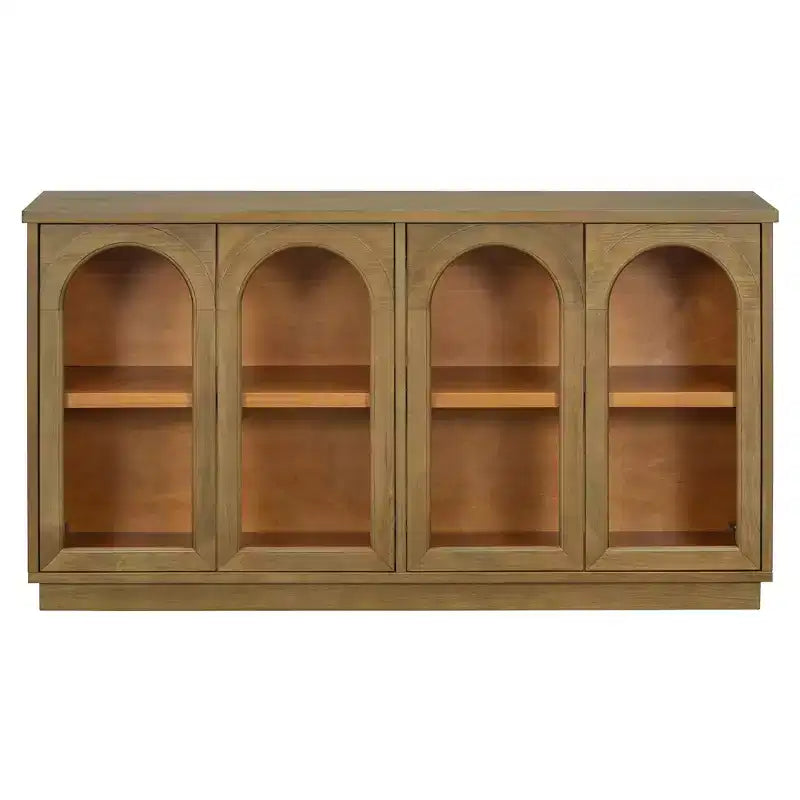Meuble de rangement à 4 portes avec portes vitrées, grand buffet de rangement avec étagères réglables pour cuisine et salle à manger, vieux pin