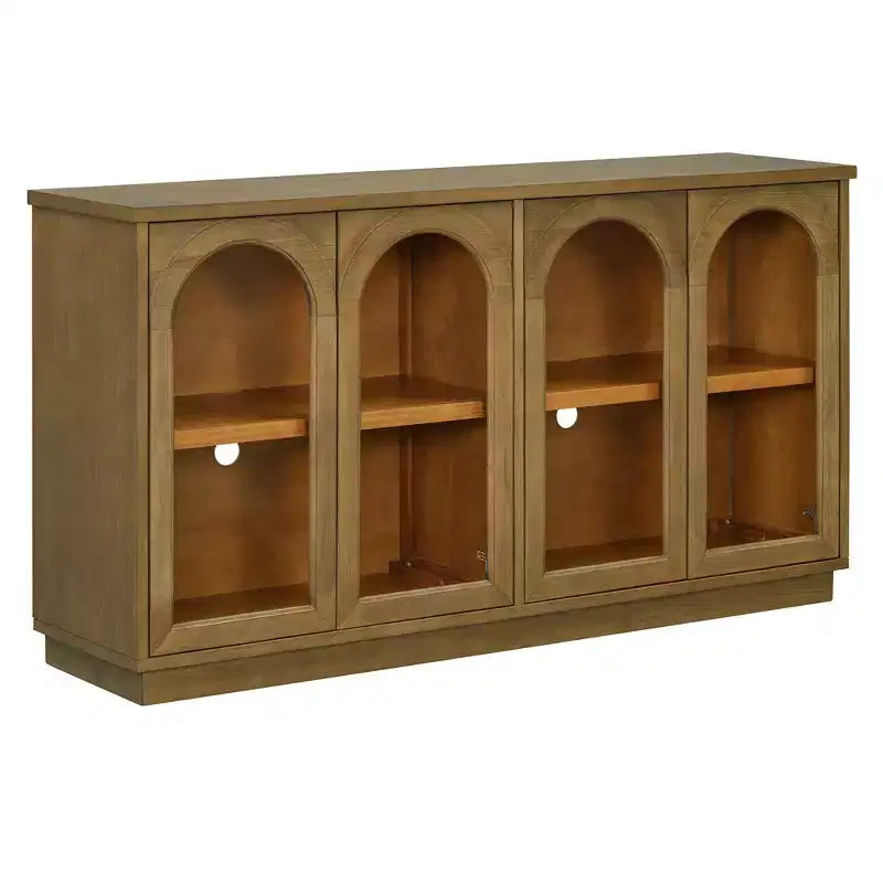Meuble de rangement à 4 portes avec portes vitrées, grand buffet de rangement avec étagères réglables pour cuisine et salle à manger, vieux pin