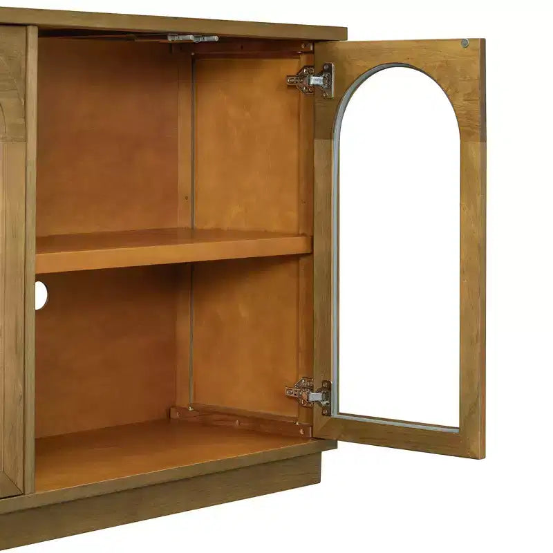 Meuble de rangement à 4 portes avec portes vitrées, grand buffet de rangement avec étagères réglables pour cuisine et salle à manger, vieux pin
